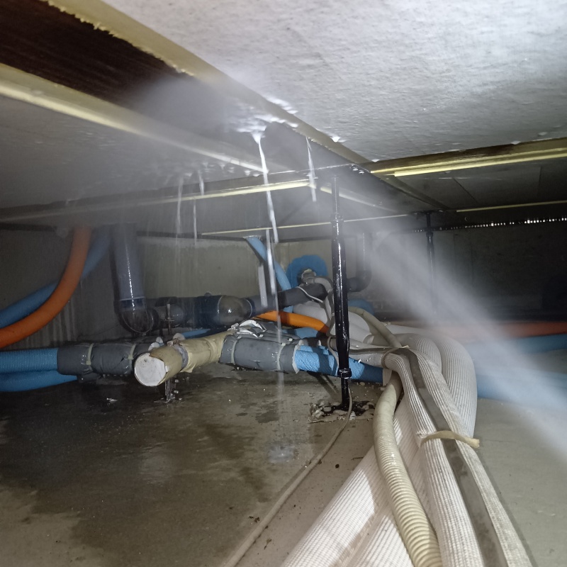 床下の木材に防蟻剤を散布