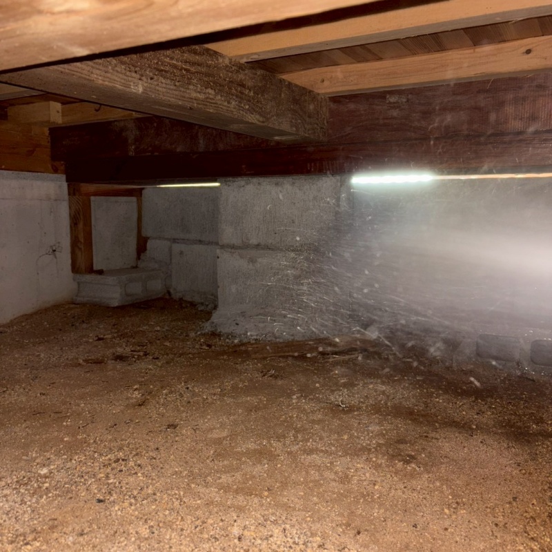 床下の基礎部分に防蟻剤を散布