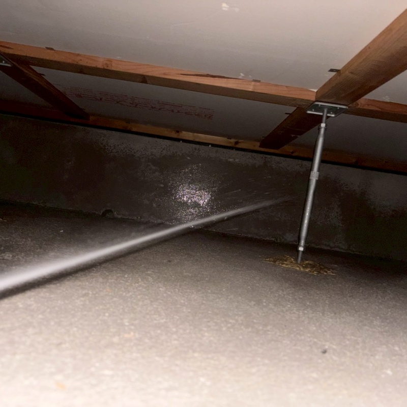 床下基礎のコンクリートに防蟻剤を吹きつけている様子