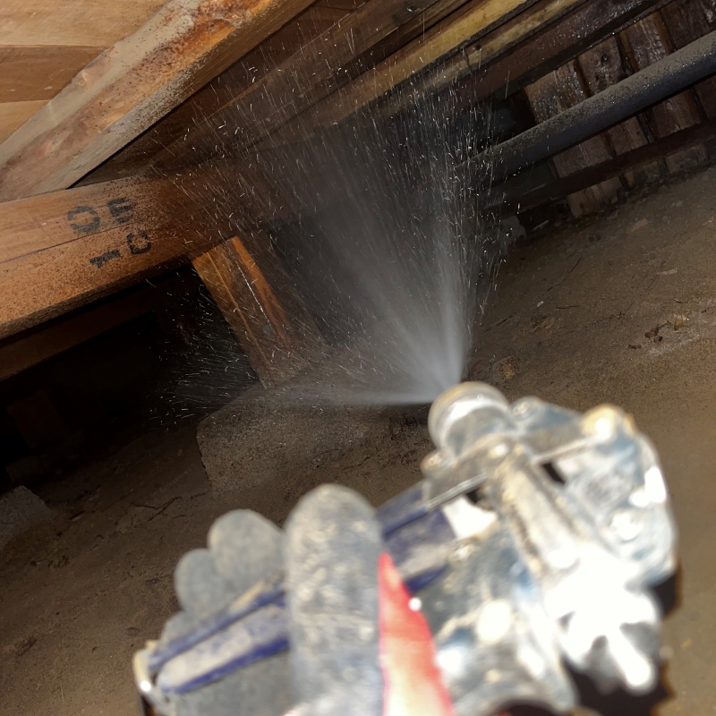 床束にシロアリ駆除剤を散布