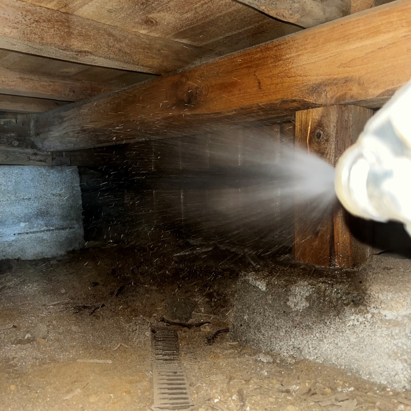 床下土壌にシロアリ駆除剤をまんべんなく散布