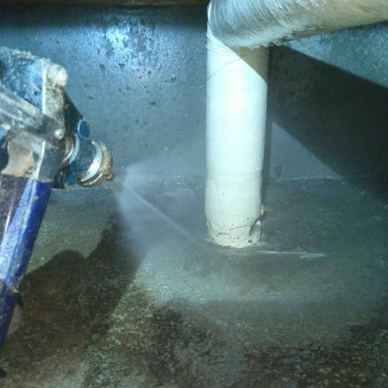 配管まわりにシロアリ駆除剤を散布