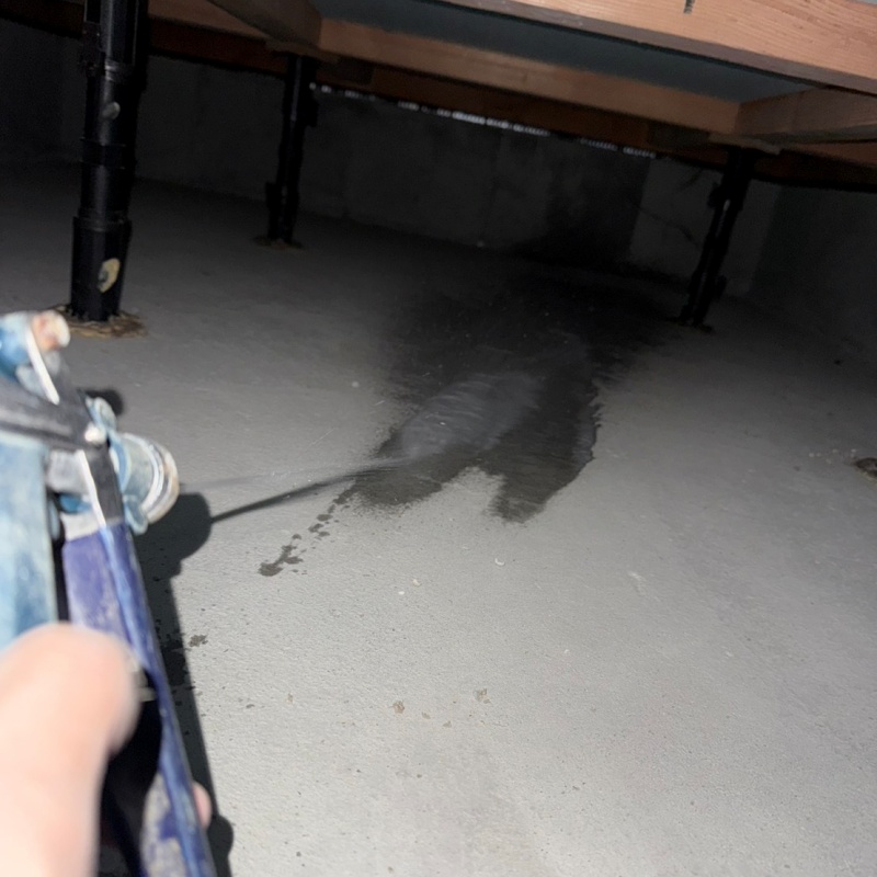 基礎に防蟻剤を吹きつける様子