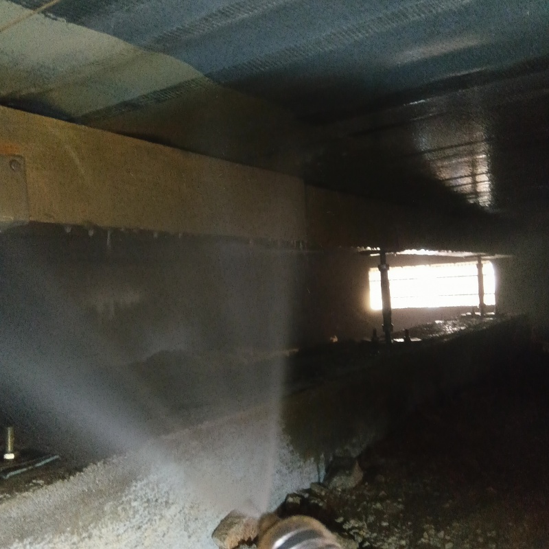 床下木材に防蟻剤を散布する様子