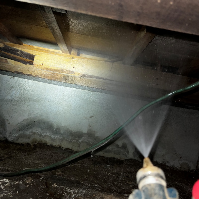 床下の基礎部分にシロアリ駆除剤を散布