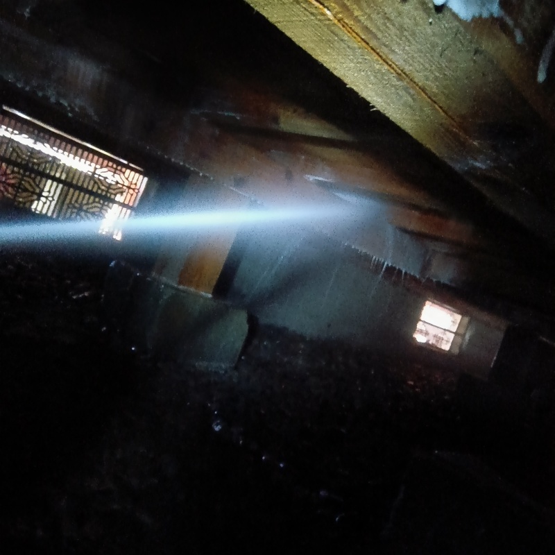 床下木材にシロアリ駆除剤を吹き付ける様子