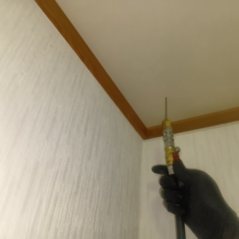 天井に穴を開けてシロアリ駆除剤を注入