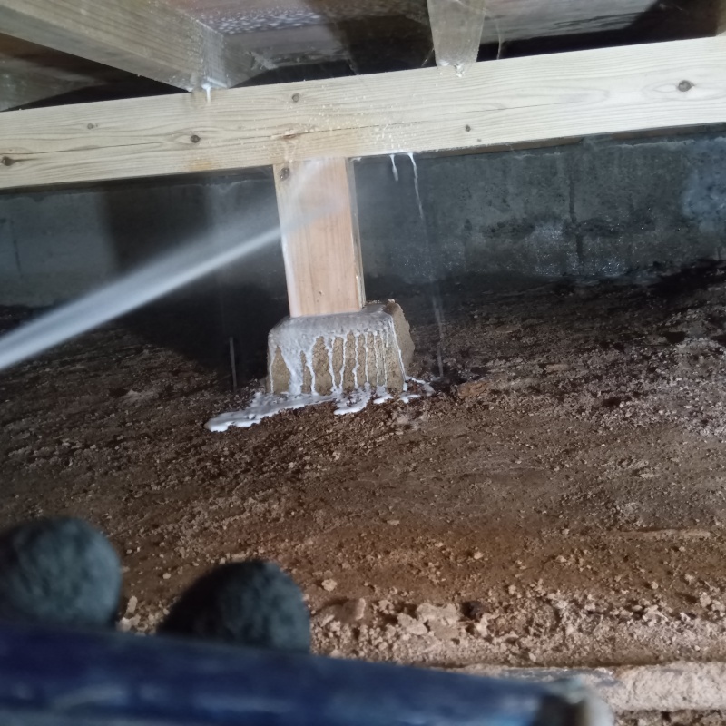 床束にシロアリ駆除剤を散布