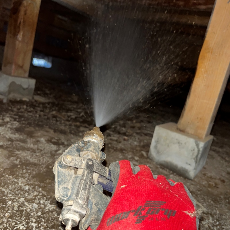 床下木材にシロアリ駆除剤を散布