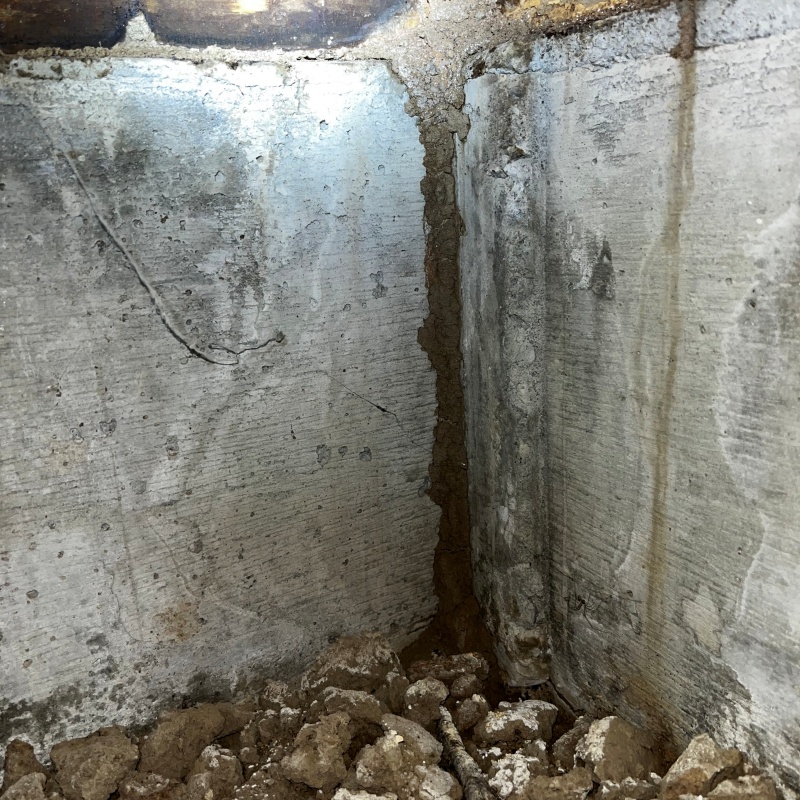 床下基礎のコンクリートに作られた蟻道