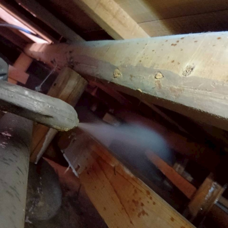 床下木材にシロアリ駆除剤を散布