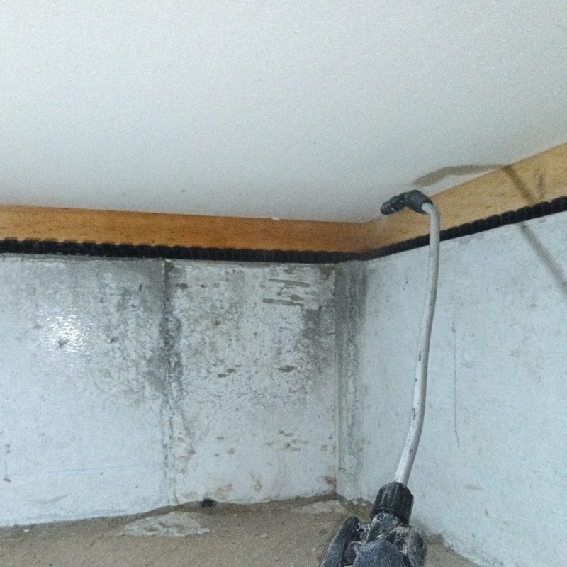 床下断熱材に防蟻剤を吹き付ける様子