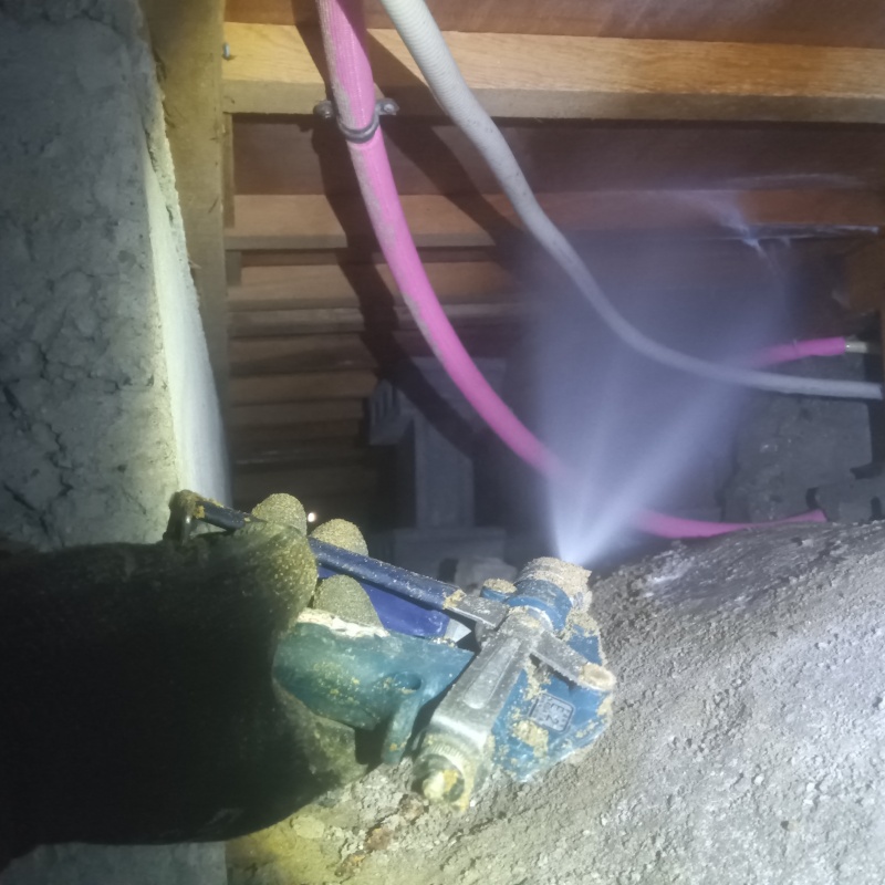 床下木材にシロアリ駆除剤を散布