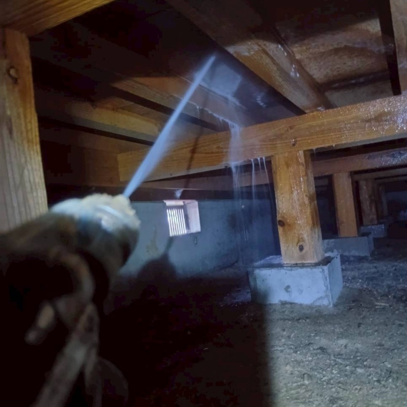 床下の木材に防蟻剤を散布