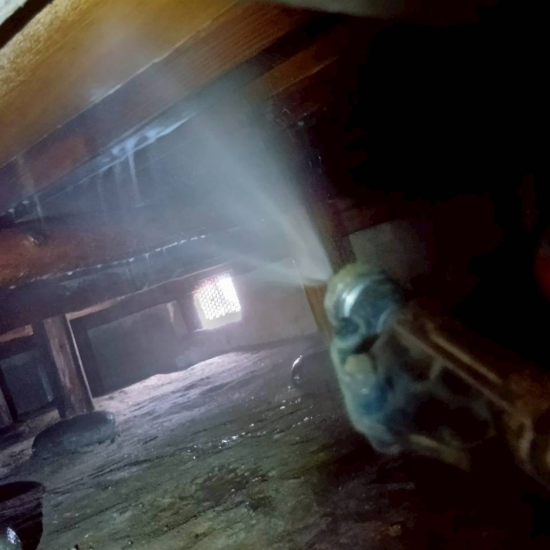 床下の木材に防蟻剤を散布