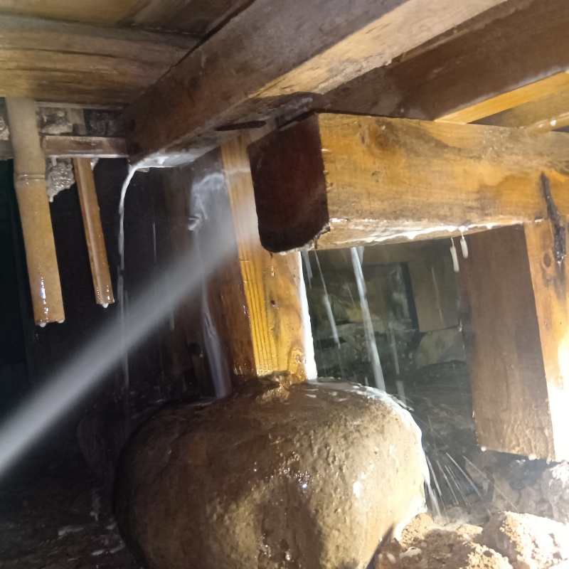 床下の木材にシロアリ駆除剤を散布