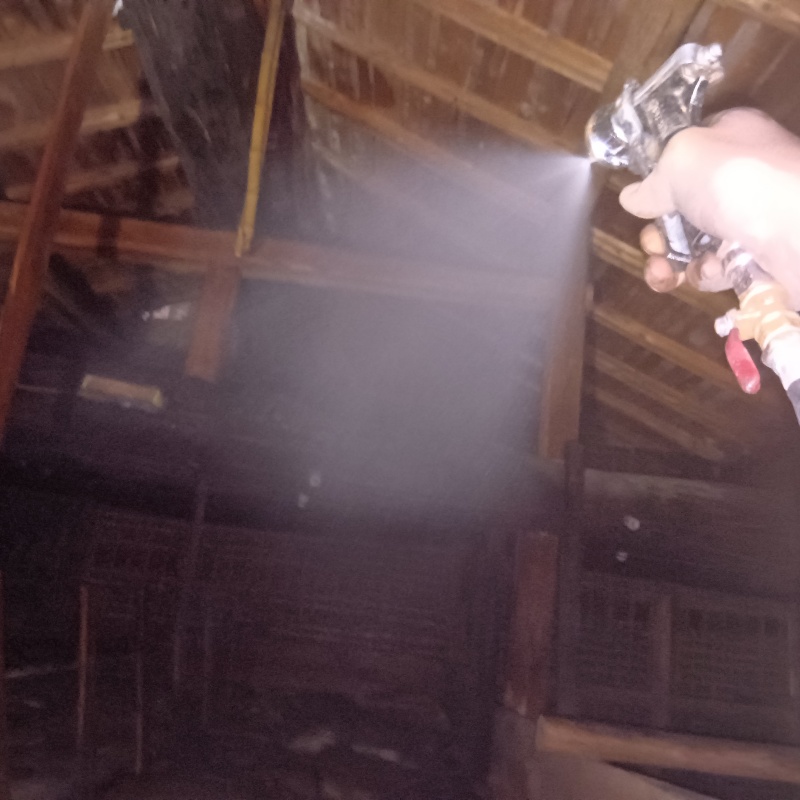 屋根裏にシロアリ駆除剤を散布