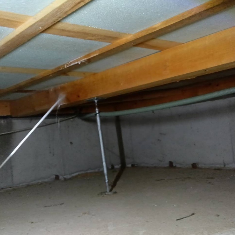 床下の木材にシロアリ駆除剤を散布