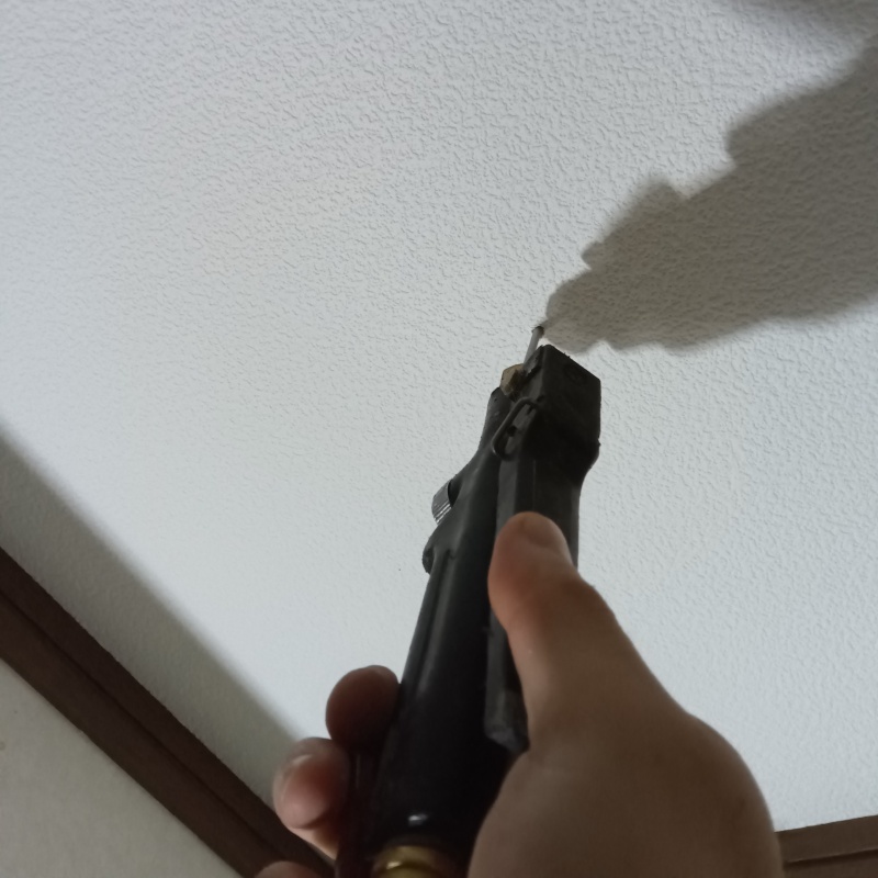 天井に穴を開けてシロアリ駆除剤を注入