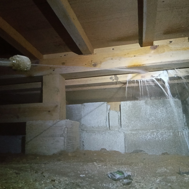 床下木材にシロアリ駆除剤を散布