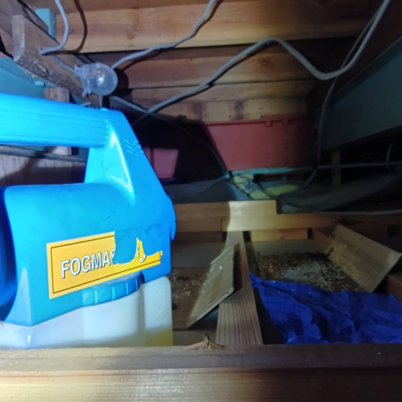 屋根裏を噴霧器で除菌・消臭