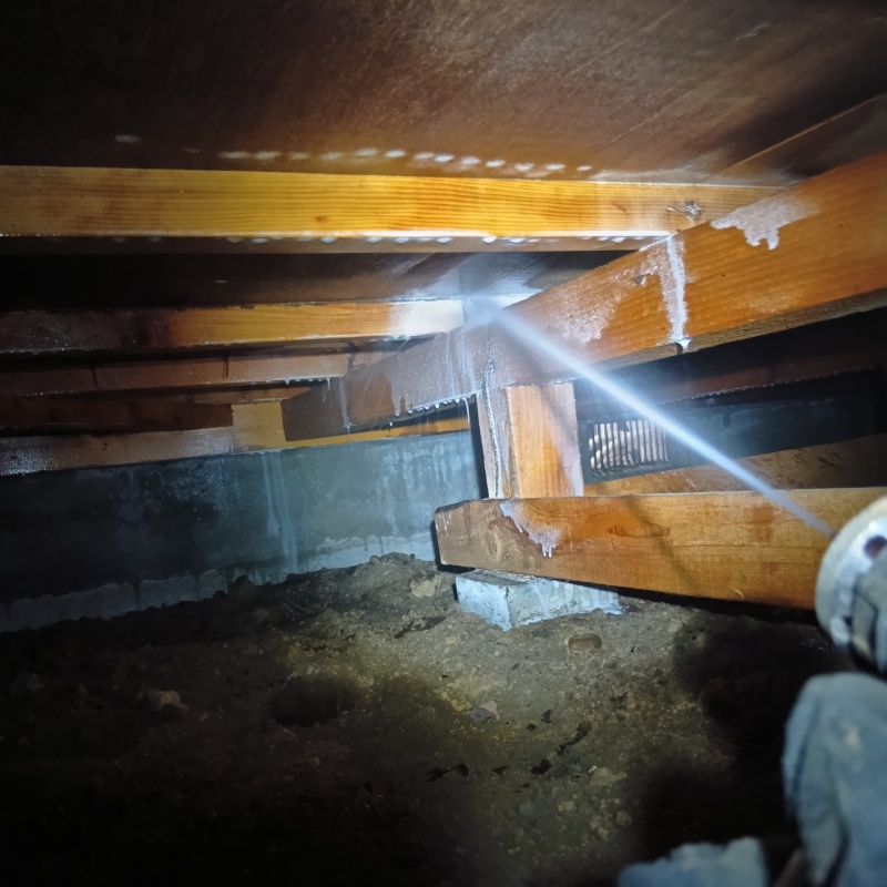 床下木材にシロアリ駆除剤を散布