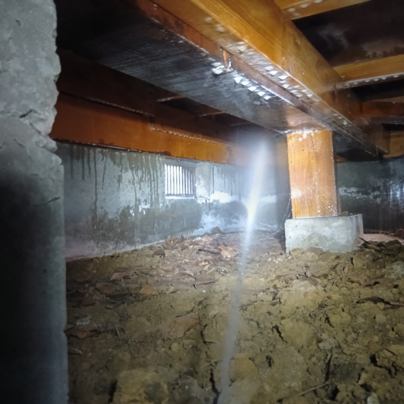 床下木材にシロアリ駆除剤を散布