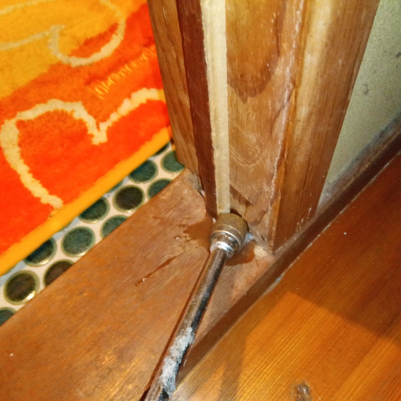 傷んだ柱にシロアリ駆除剤を注入