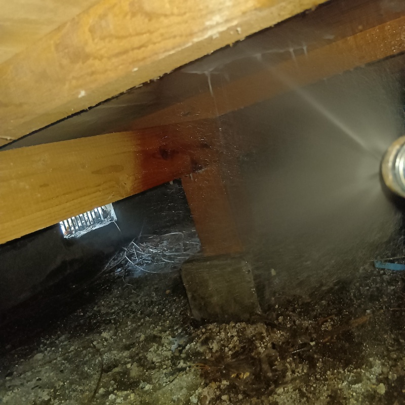 床下木材に防蟻剤を散布