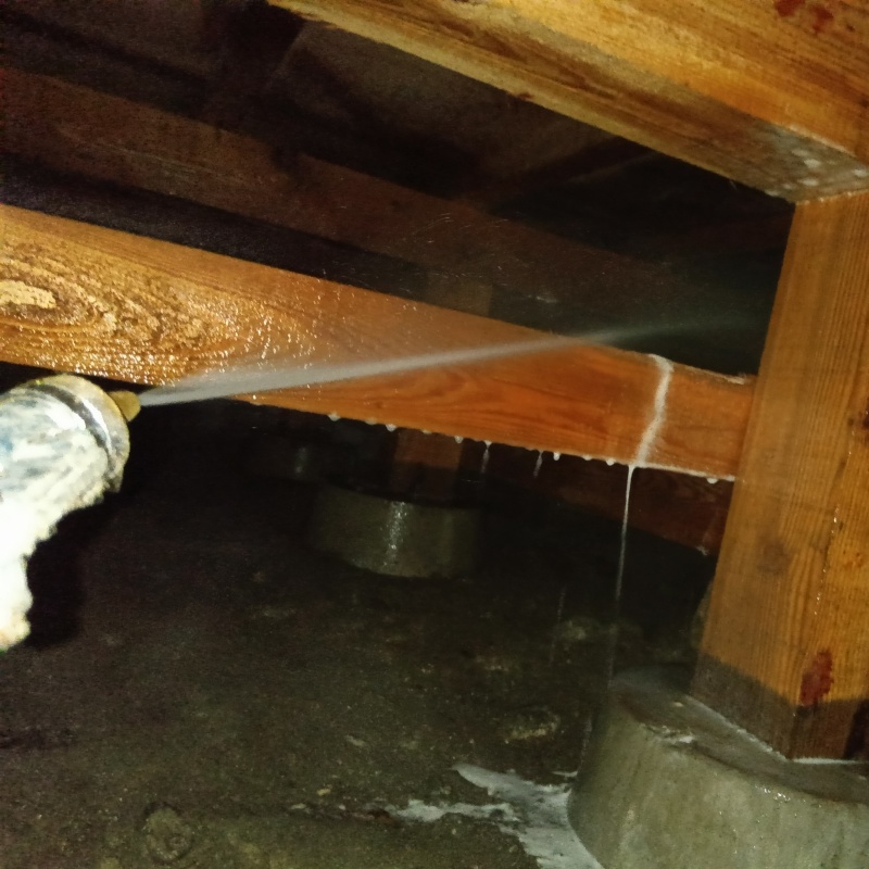 床下の木部にシロアリ駆除剤を散布