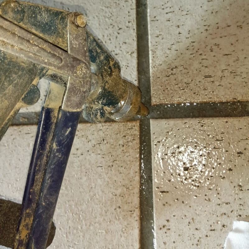 玄関床にシロアリ駆除剤を注入