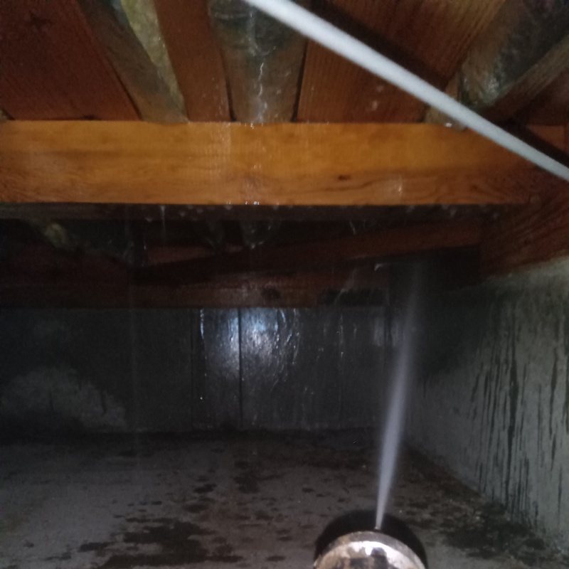 床下の木部にシロアリ駆除剤を散布