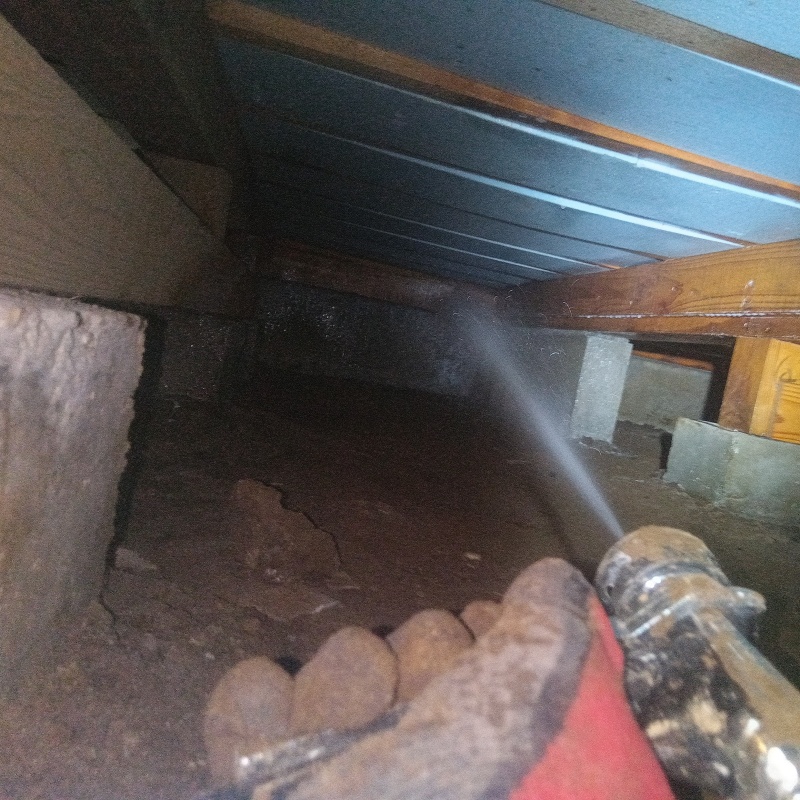 床下の木部にシロアリ駆除剤を散布