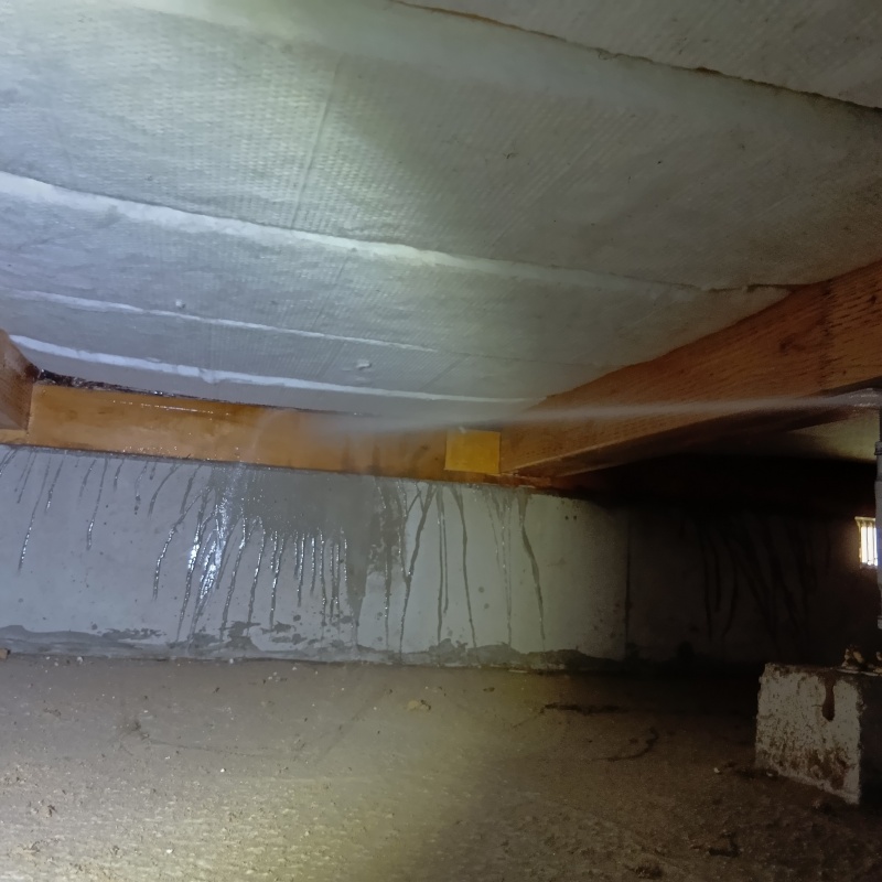 床下の基礎にシロアリ駆除剤を散布