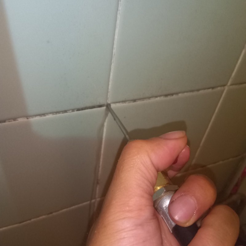 浴室の壁タイルにシロアリ駆除剤を注入