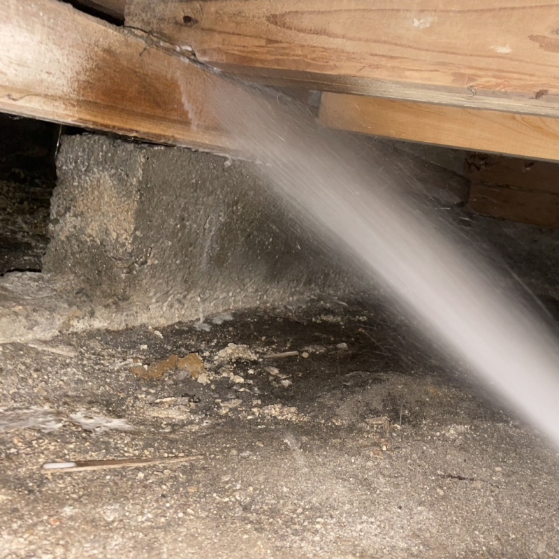 床下の木部にシロアリ駆除剤を散布
