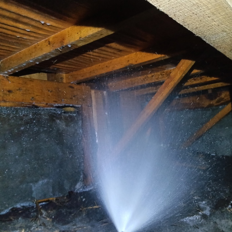 床下の木部にシロアリ駆除剤を散布