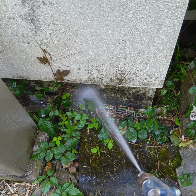 建物外周にシロアリ駆除剤を散布