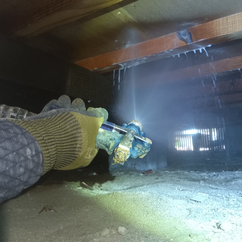 床下の木部にシロアリ駆除剤を散布