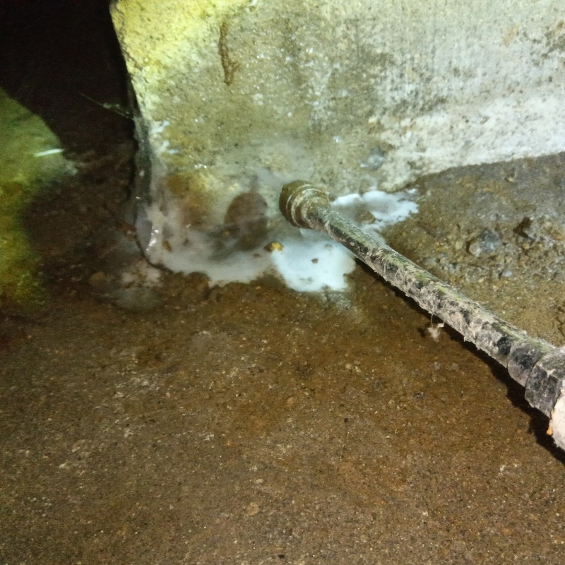 床下の土壌にシロアリ駆除剤を散布