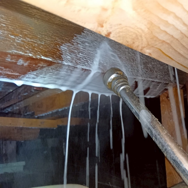 床下の木部にシロアリ駆除剤を散布