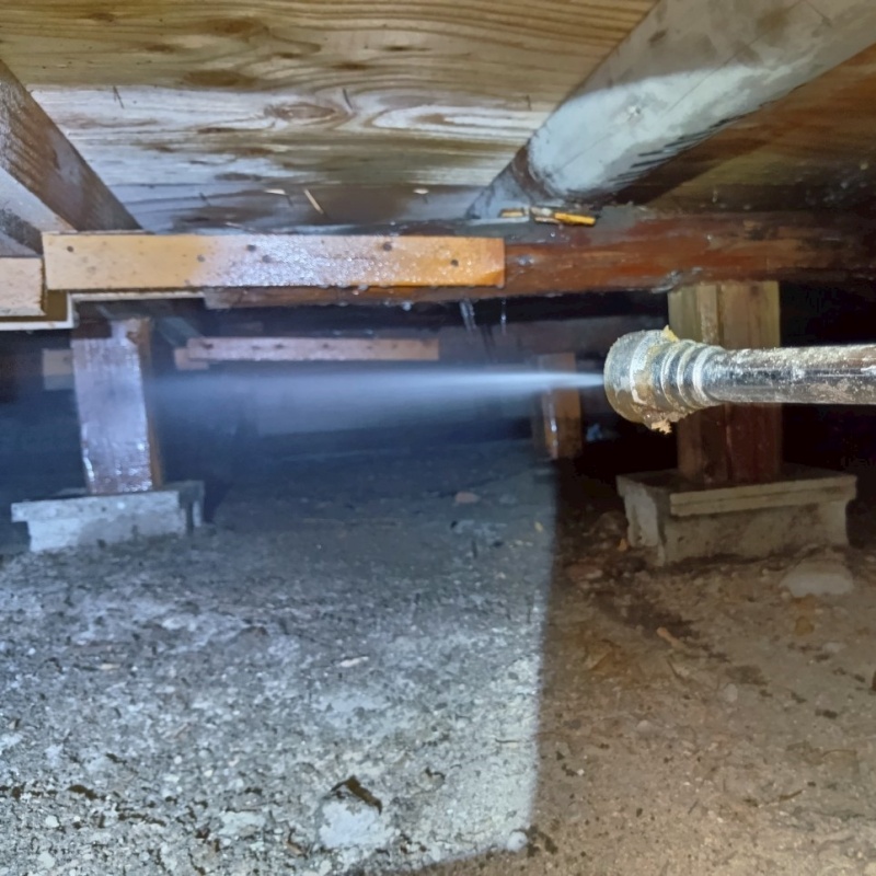 床下の基礎にシロアリ駆除剤を散布