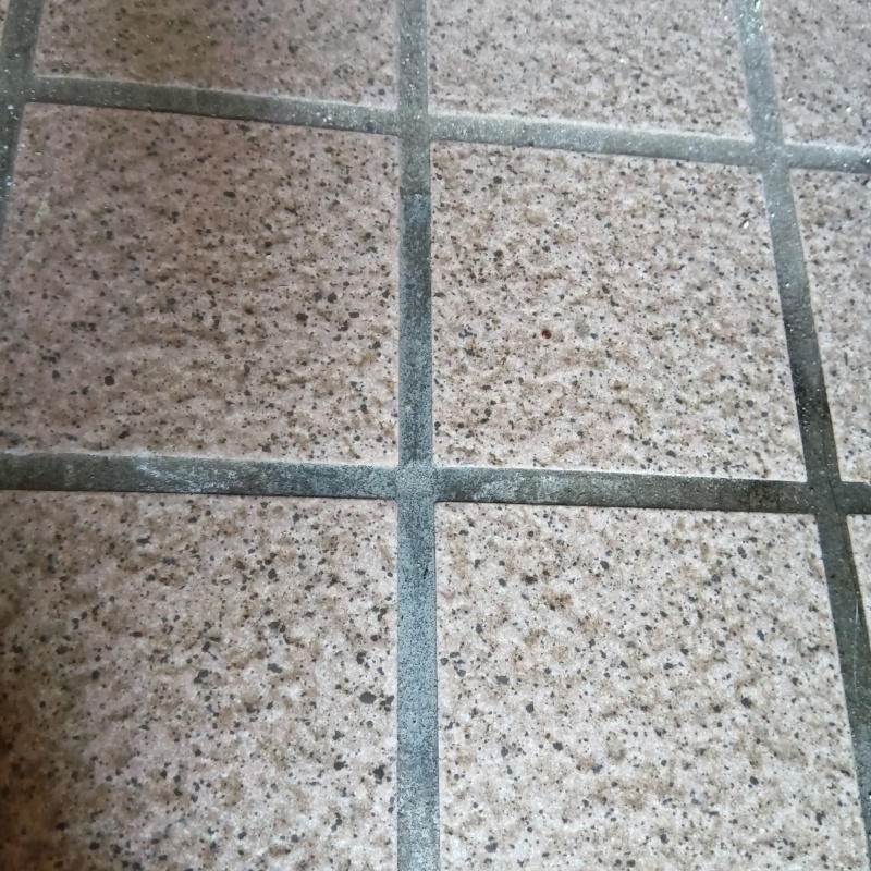 穿孔処理のために玄関床を開口した後パテで補修