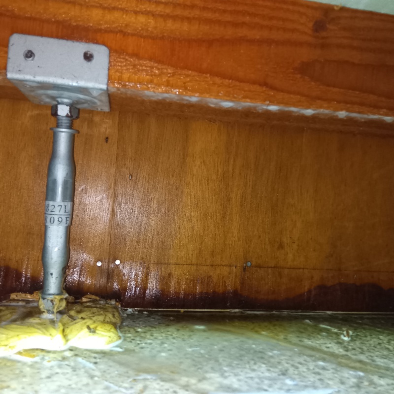 床下の木材にシロアリ駆除剤を散布した様子