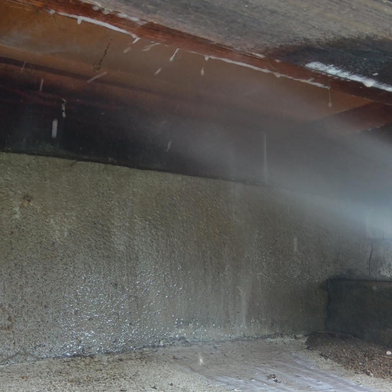 床下の木部にシロアリ駆除剤を散布