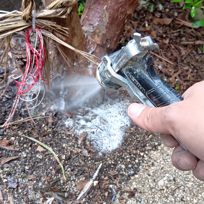 敷地内の土壌にシロアリ駆除剤を散布