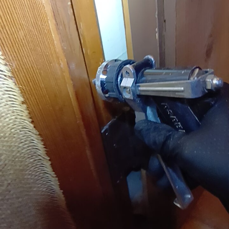 ドアの木部にシロアリ駆除剤を注入