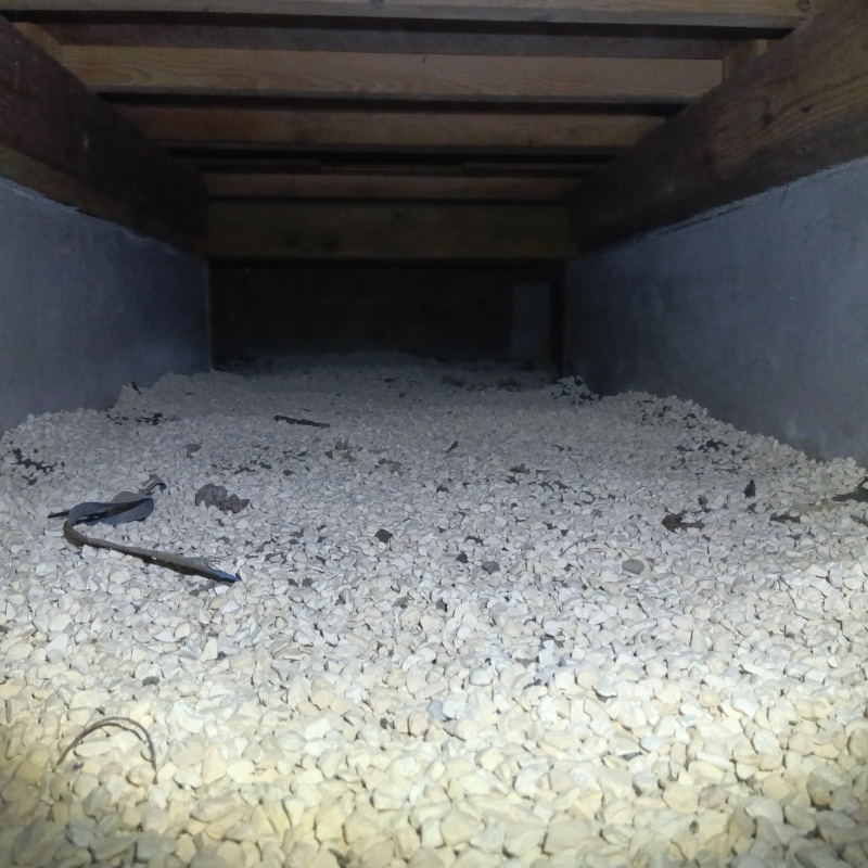 床下に調湿材を敷いている様子