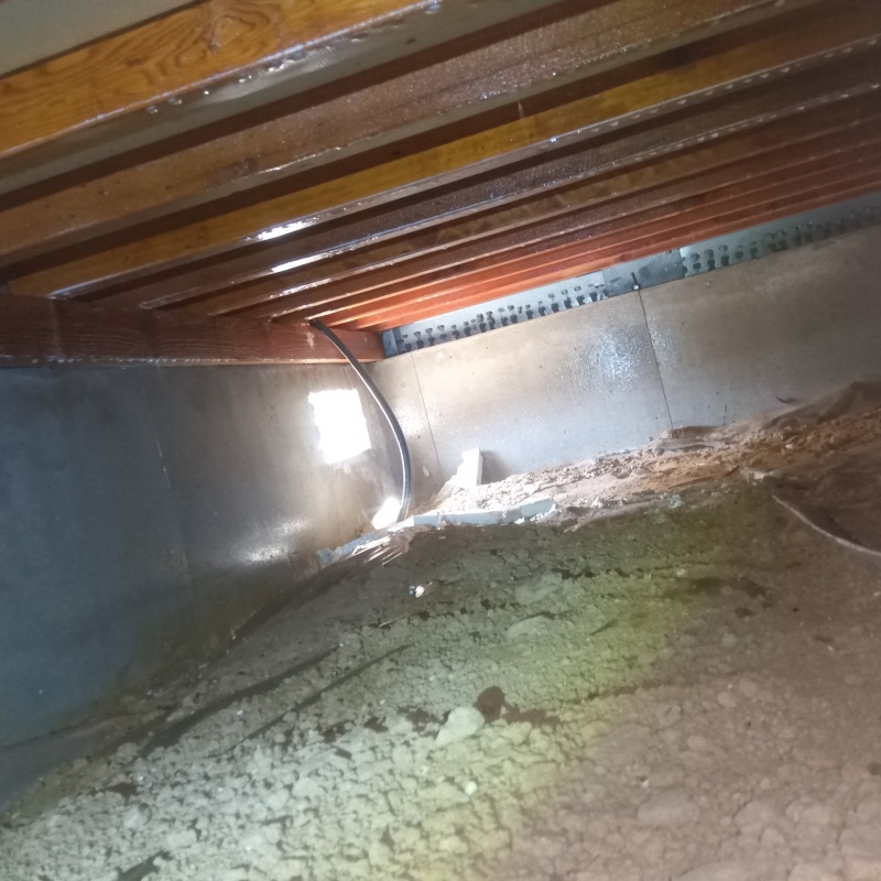 床下の基礎部分にシロアリ駆除剤を散布した様子