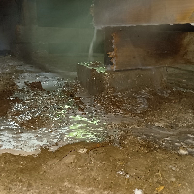 束石まわりにシロアリ駆除剤を散布